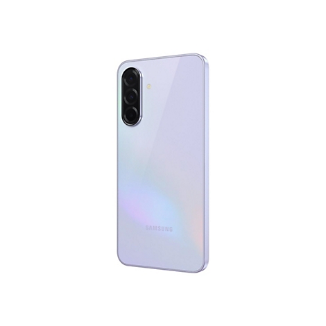 Rückseite eines lilafarbenen Smartphones mit drei Kameras. Auf der Rückseite steht 'SAMSUNG'.