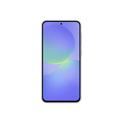 Smartphone vor weißem Hintergrund. Auf dem Bildschirm sind Kreise in Blau- und Grüntönen zu sehen.
