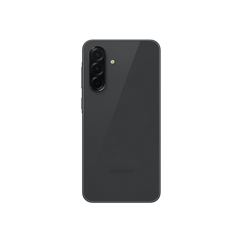 Graues Smartphone, Rückseite, mit drei Kameralinsen und Samsung-Logo.