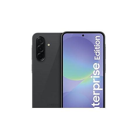 Dunkelgraues Smartphone, Vorder- und Rückseite sichtbar. Auf dem Display steht "Enterprise Edition".