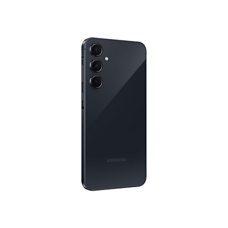 Dunkelblaues Smartphone von hinten. Oben links Kamera-Elemente. Samsung Schriftzug unten.