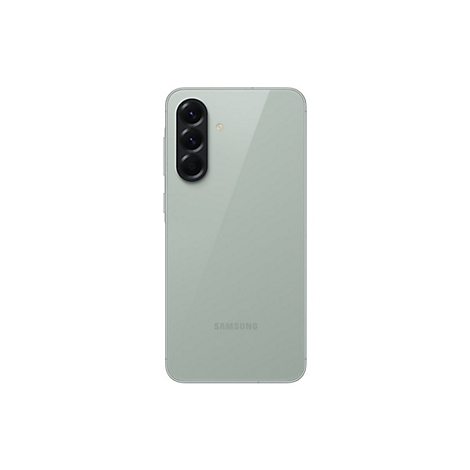 Rückseite eines hellgrünen Smartphones mit Kameraanordnung und Logo.