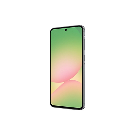 Smartphone im Profil, mit grünem und rosafarbenem Bildschirmhintergrund, auf weißem Hintergrund.