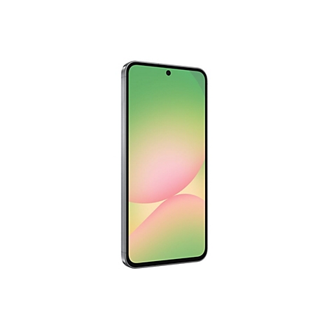 Smartphone mit grün-rosa Bildschirm, silbernem Rahmen, vor weißem Hintergrund.