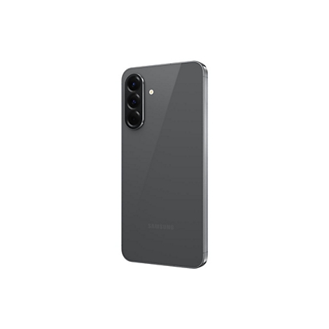 Graues Smartphone mit drei Kameras auf der Rückseite. Auf weißem Hintergrund dargestellt.