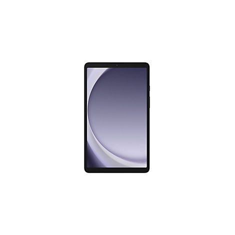 Schwarzes Tablet vor weiÃŸem Hintergrund. Auf dem Bildschirm ist ein lila Muster zu sehen.