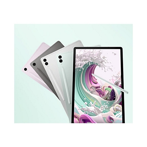 Mehrere Tablets in verschiedenen Farben mit Stiften, auf einem hellen Hintergrund.