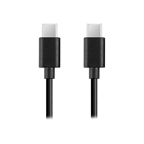 Zwei schwarze USB-C-Kabel auf weißem Hintergrund. Die Stecker sind an den Enden zu sehen.