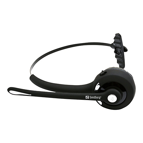Schwarzes Headset mit Ohrmuschel und Bügel, Marke Sandberg.