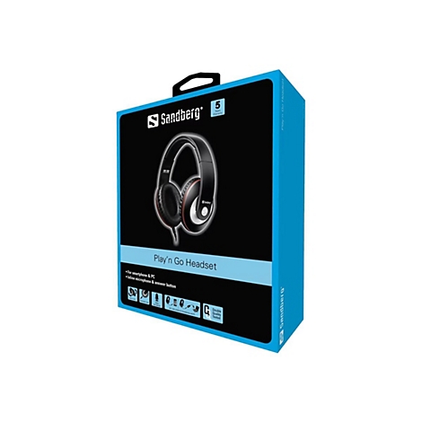 Schwarzer KopfhÃ¶rer in einer Verpackung, auf der Play'n Go Headset steht.