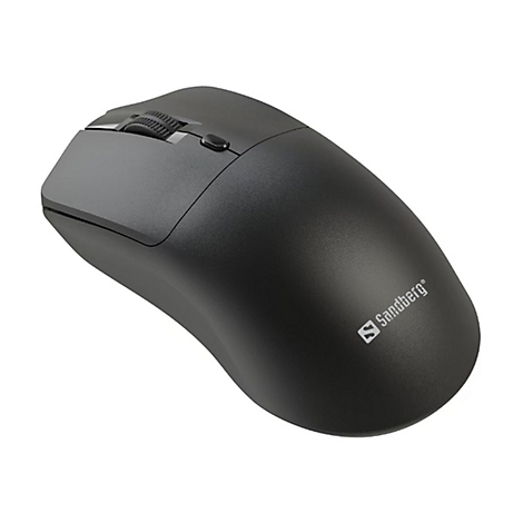 Schwarze Computermaus mit Scrollrad und Logo Sandberg.