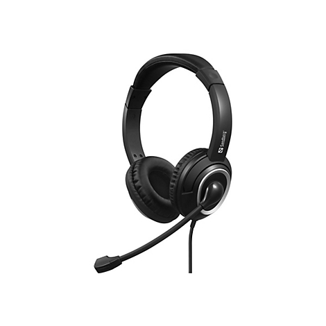 Casque noir avec microphone sur fond blanc.