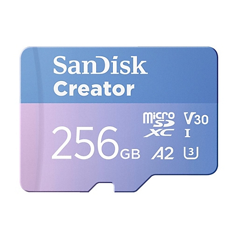 SanDisk Creator - Flash-Speicherkarte (microSDXC-an-SD-Adapter inbegriffen) - 256 GB - A2 / Video Class V30 / UHS-I U3 - microSDXC UHS-I