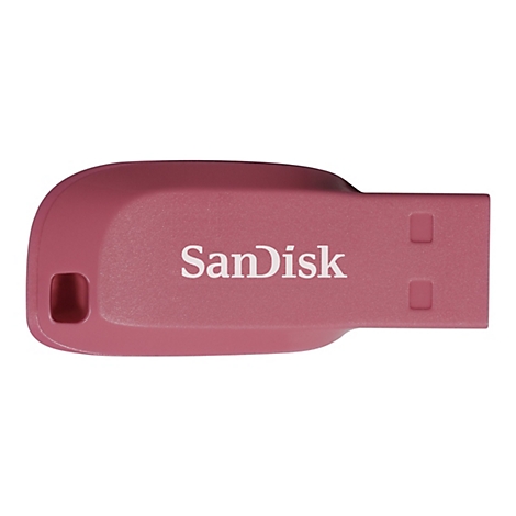 Ein rosafarbener USB-Stick von SanDisk, auf weißem Hintergrund.