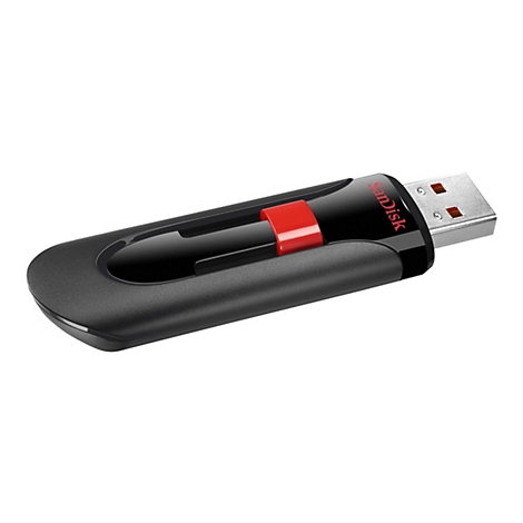 Schwarzer USB-Stick mit rotem Akzent und SanDisk-Schriftzug.