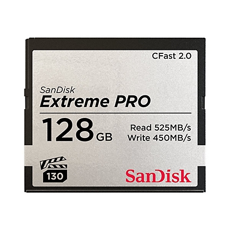 SanDisk Extreme PRO CFast 2.0 Speicherkarte. 128 GB, 525 MB/s lesen, 450 MB/s schreiben.