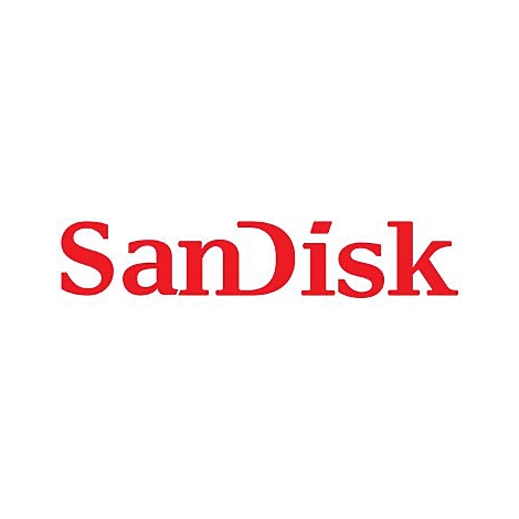 Das rote Firmenlogo von SanDisk auf weißem Hintergrund.