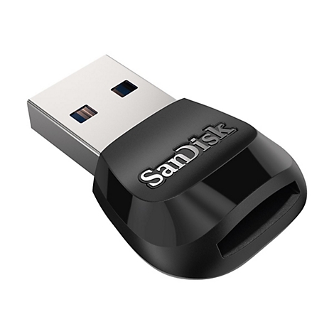 Une clé USB noire avec l'inscription "SanDisk" et un connecteur USB argenté, sur fond blanc.