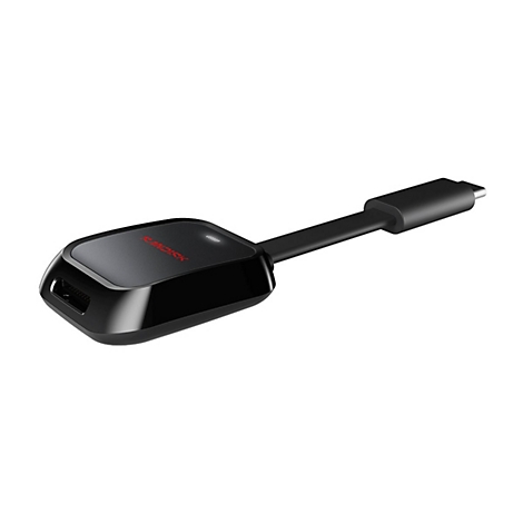 Schwarzer Sandisk-Adapter mit rotem Schriftzug, USB-C-Anschluss und Kabel.