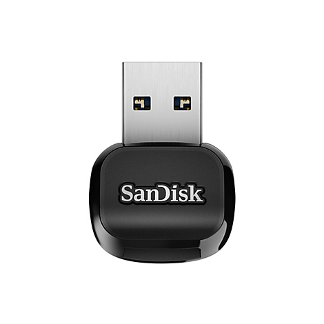 Schwarzer USB-Stick von SanDisk auf weißem Hintergrund.