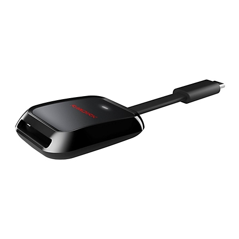 Schwarzes Speichermedium mit rotem "SanDisk"-Schriftzug und USB-C-Anschluss.