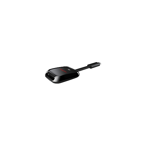 Schwarzer Kartenleser mit rotem Streifen und USB-C-Anschluss.