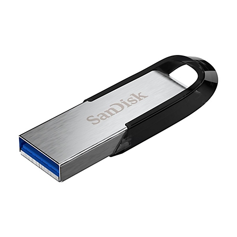 Clé USB Sandisk, argent avec protection noire. Logo "SanDisk".