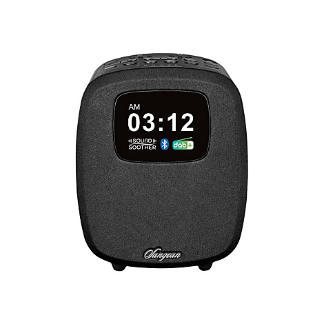 Schwarzes Digitalradio von Sangean mit Display, Anzeige 03:12, Bluetooth und DAB+ Symbolen.
