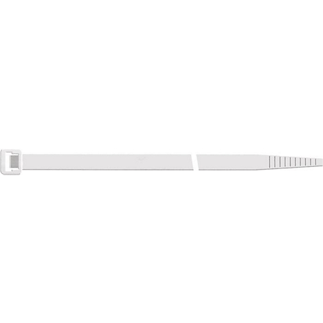 Collier de serrage blanc avec tête et pointe rainurée.