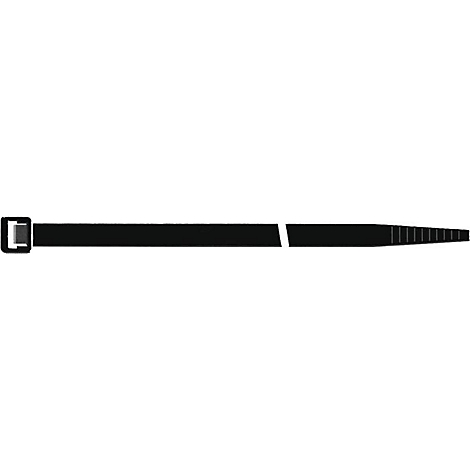 Collier de serrage noir, partiellement ouvert.