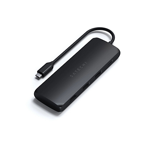Schwarzer USB-C Hub von Satechi, Detailansicht.