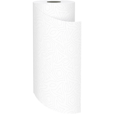 Witte keukenrol met een fijn stippenpatroon op een neutrale achtergrond.