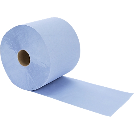 Eine blaue Papierrolle für Spender auf weißem Hintergrund.