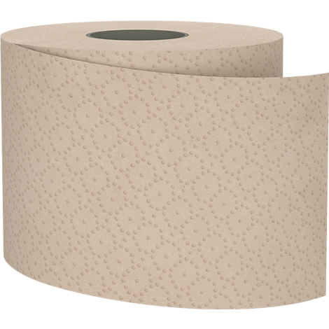Rolle Toilettenpapier aus beigem Material mit eingeprägtem Muster.