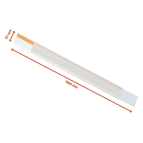 Gerades weißes LED-Profil, Längenangabe 1000 mm, mit gelbem Streifen und Maßangabe 57 mm.