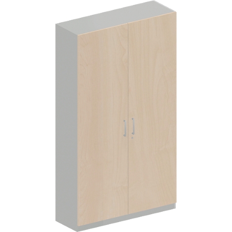 Armario con dos puertas y tiradores. Aspecto de madera. Cuerpo gris.