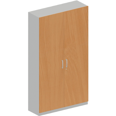 Armario alto con dos puertas de madera, tiradores plateados.
