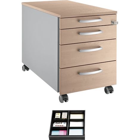 Schäfer Shop Caisson à roulettes Select 1233, chêne/blanc alu, séparateurs pour tiroirs inclus