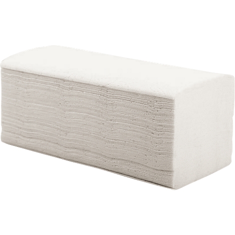 Paquet rectangulaire d'essuie-mains en papier blanc plié.