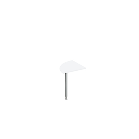 White, semi-circular sign with silver pole, against a white background.