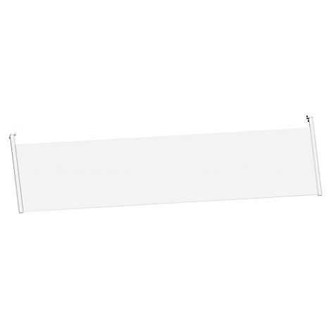 White, rectangular roller blind with gray brackets on the sides, against a white background.