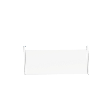 White rectangular roller blind, held by white struts on the left and right, against a white background.