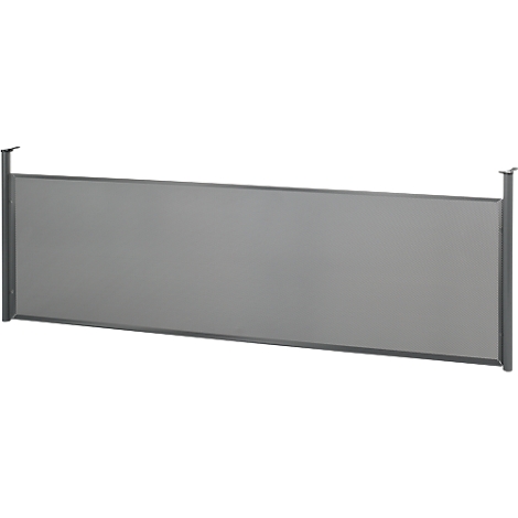 Grey privacy screen with a rectangular frame. Hooks are located on the ends.