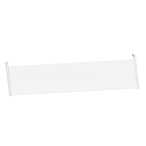A white, rectangular canvas between two narrow, vertical poles.