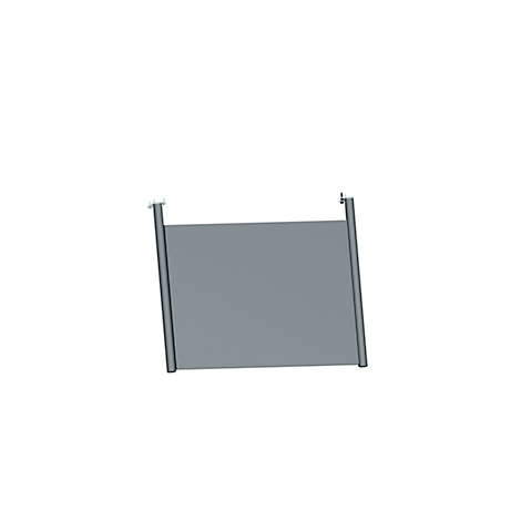 Gray privacy screen, isolated on a white background. Two metal poles can be seen on the sides.