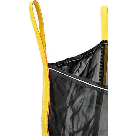 Gros plan sur un sac noir transparent avec des sangles jaunes.