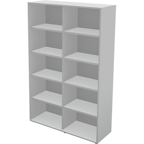 Witte boekenplank met tien compartimenten, tegen een witte achtergrond.