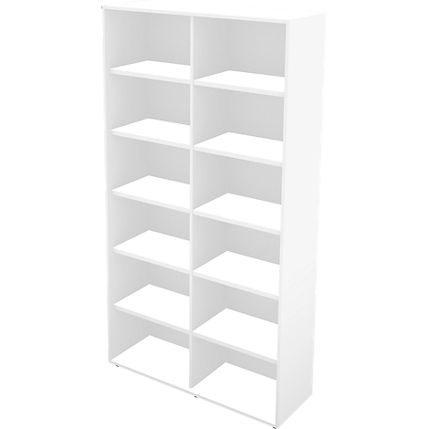 Witte boekenkast met tien compartimenten. De planken zijn leeg en overzichtelijk.