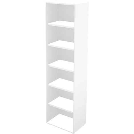 Witte boekenkast met zes planken.