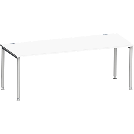 Witte bureau met zilveren poten. Twee openingen in het tafelblad.